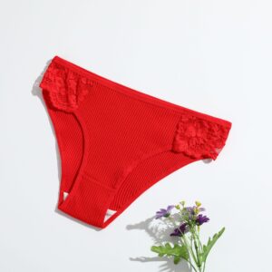 New pure cotton ribbed women's briefs solid color low waist lace breathable double-layer crotch girls' underwear